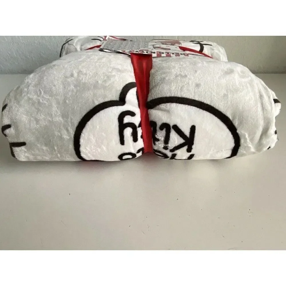 Hello Kitty Full Queen 90x90”‎ Soft Grey Talk Speech Bubble Plush Blanket NEW
